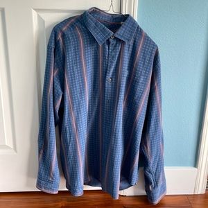 Blue and Orange-Striped Used Tommy Bahama Button-Down Shirt